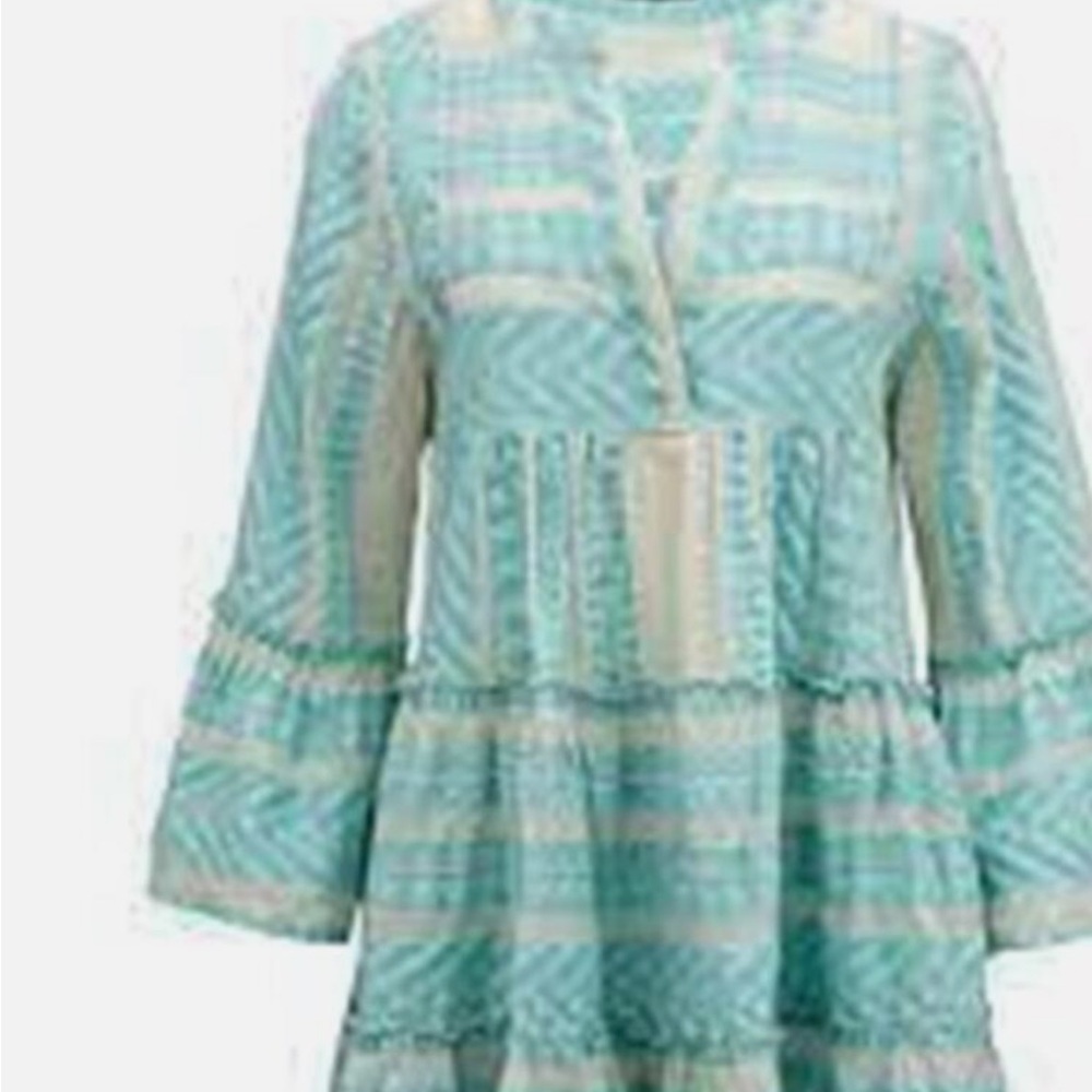 Devotion TWINS Aqua & Cream Tiered Mini Dress